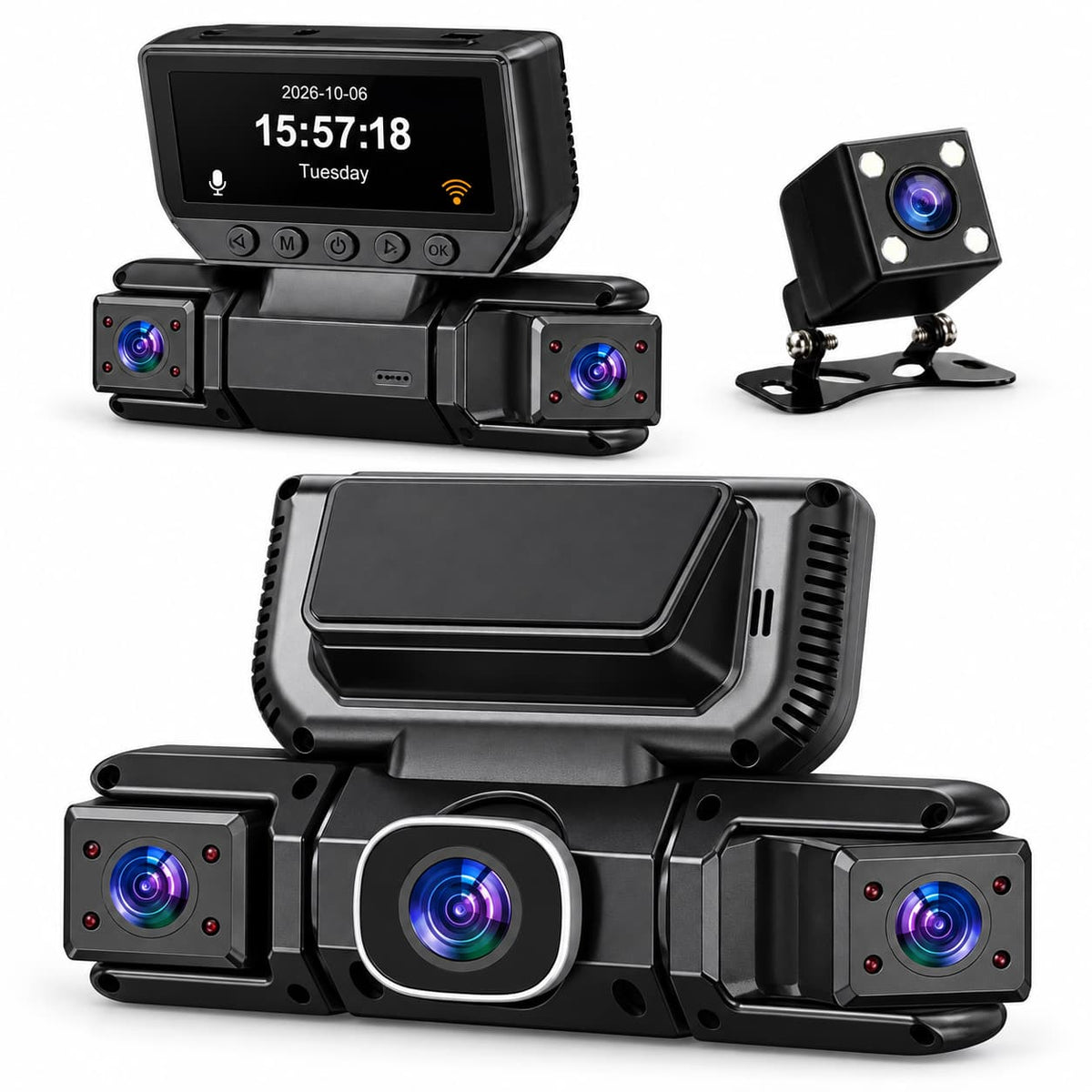 Dashcam voiture 4 caméras WiFi – avant, arrière et côtés, écran 3,16"