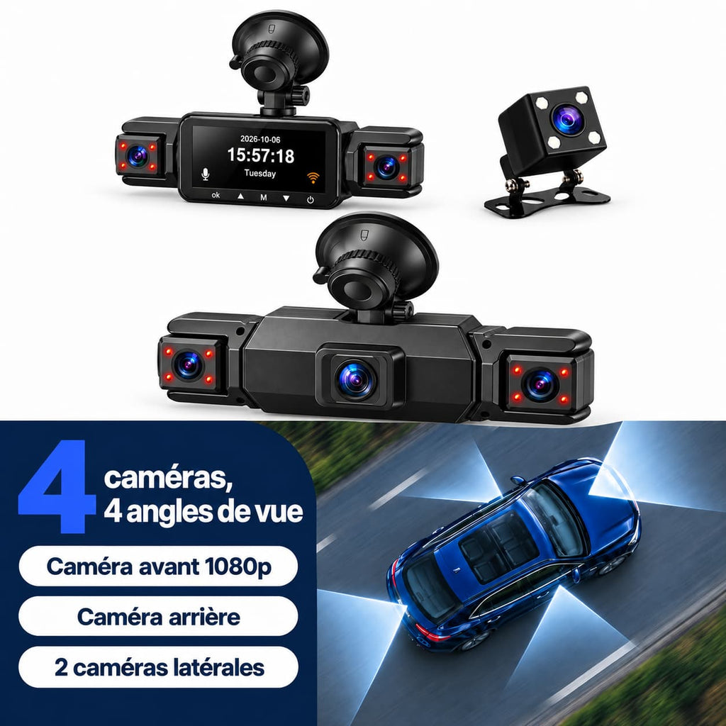 Dashcam voiture 4 caméras Full HD WiFi – avant, côtés et arrière