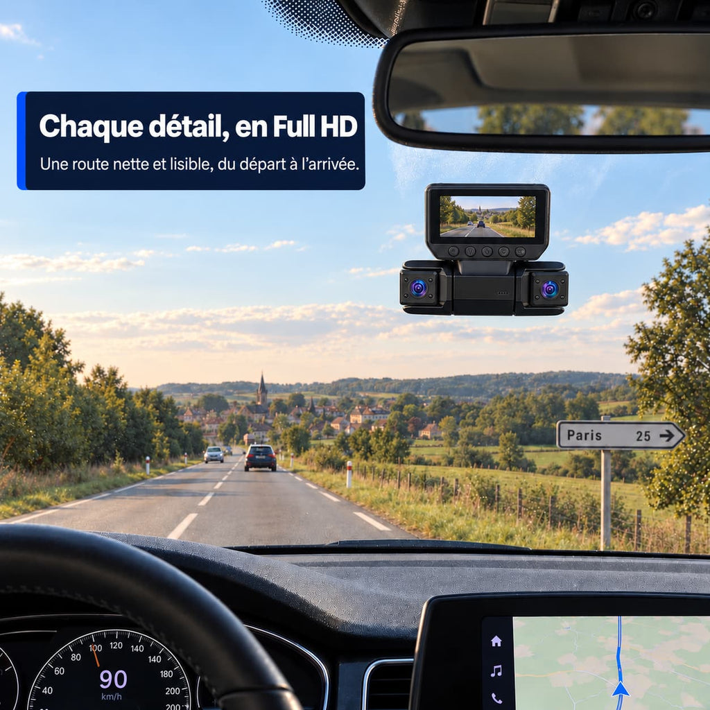 Dashcam voiture 4 caméras WiFi – avant, arrière et côtés, écran 3,16"