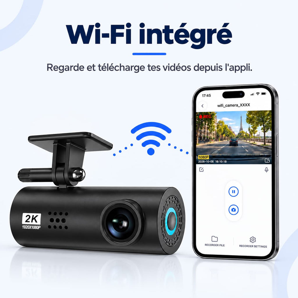 Mini dashcam voiture Full HD WiFi – discrète, sans écran
