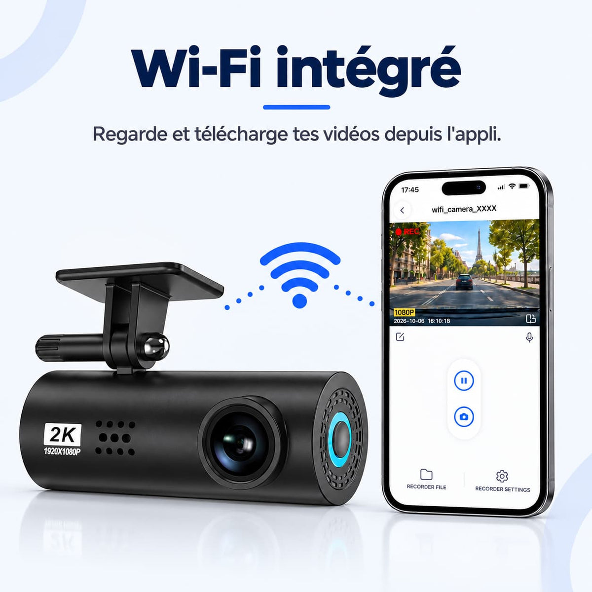 Mini dashcam voiture Full HD WiFi – discrète, sans écran