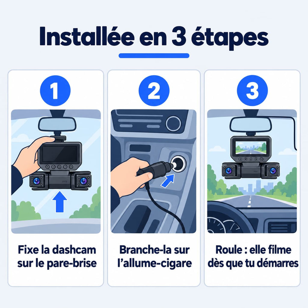 Dashcam voiture 4 caméras WiFi – avant, arrière et côtés, écran 3,16"