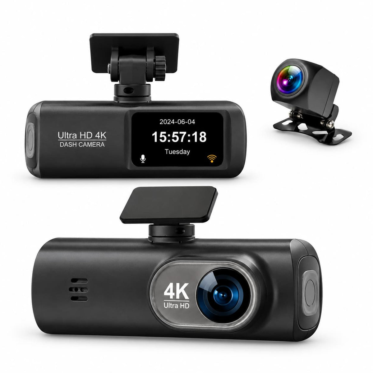Dashcam voiture 4K avant + arrière 1080p GPS WiFi – carte 32 Go incluse