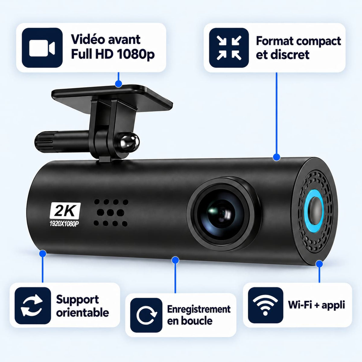 Mini dashcam voiture Full HD WiFi – discrète, sans écran