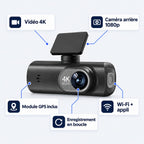 Dashcam voiture 4K avant + arrière 1080p GPS WiFi – carte 32 Go incluse