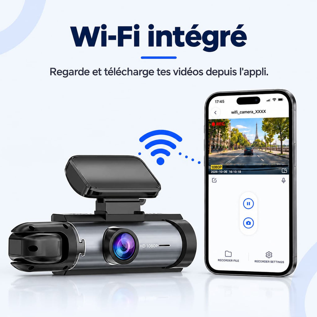 Dashcam voiture avant + habitacle Full HD WiFi – caméra intérieure VTC