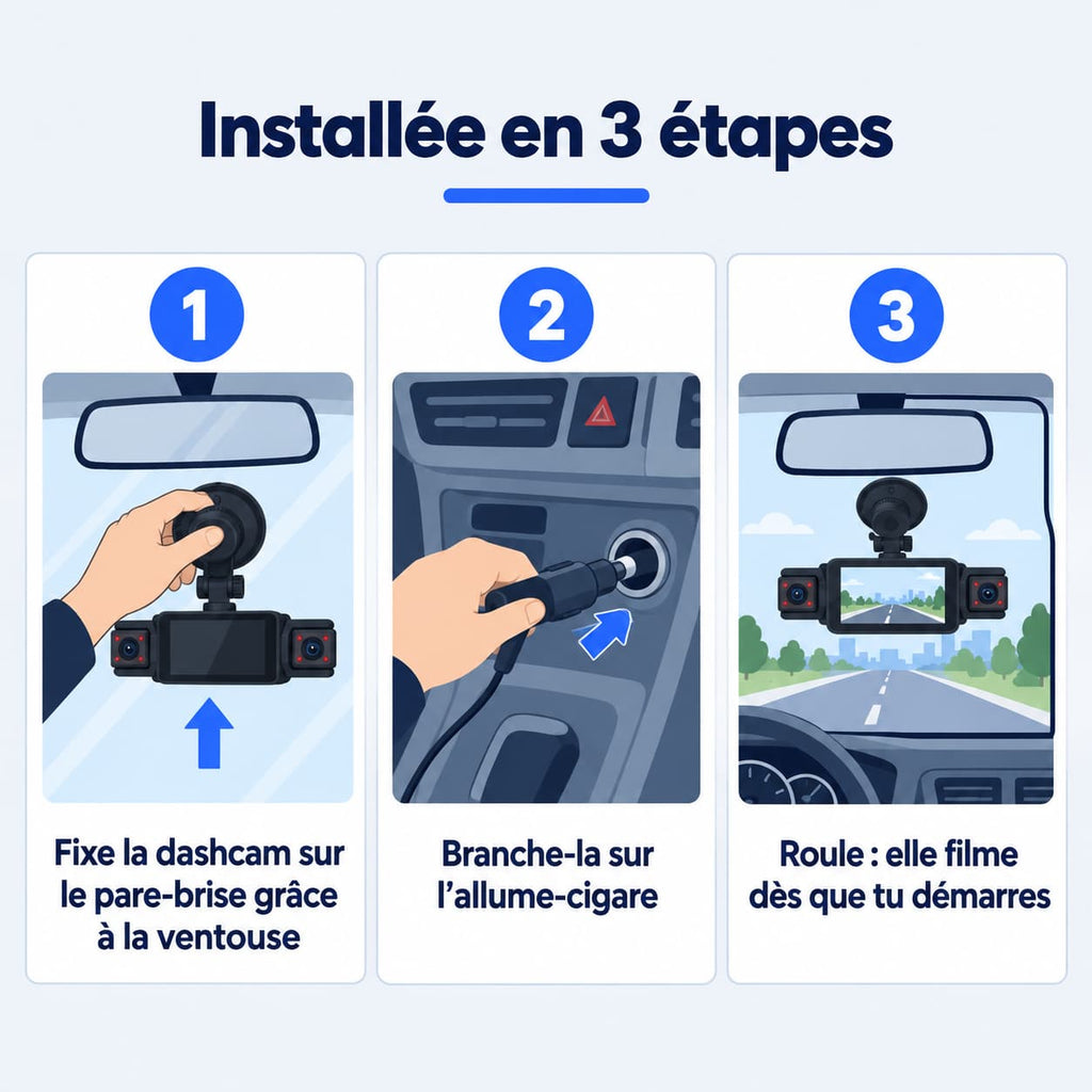 Dashcam voiture 4 caméras Full HD WiFi – avant, côtés et arrière