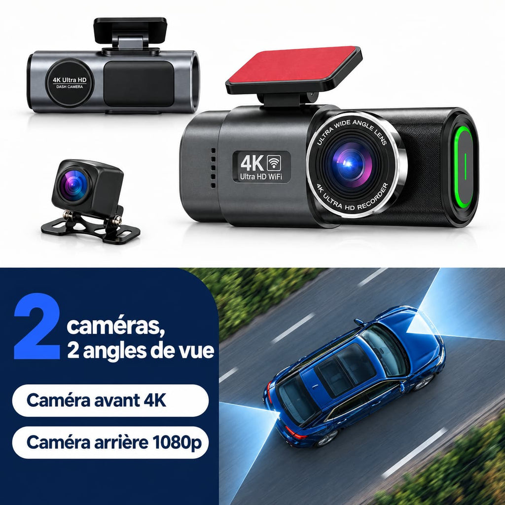 Dashcam voiture 4K avant + arrière 1080p WiFi – caméra embarquée