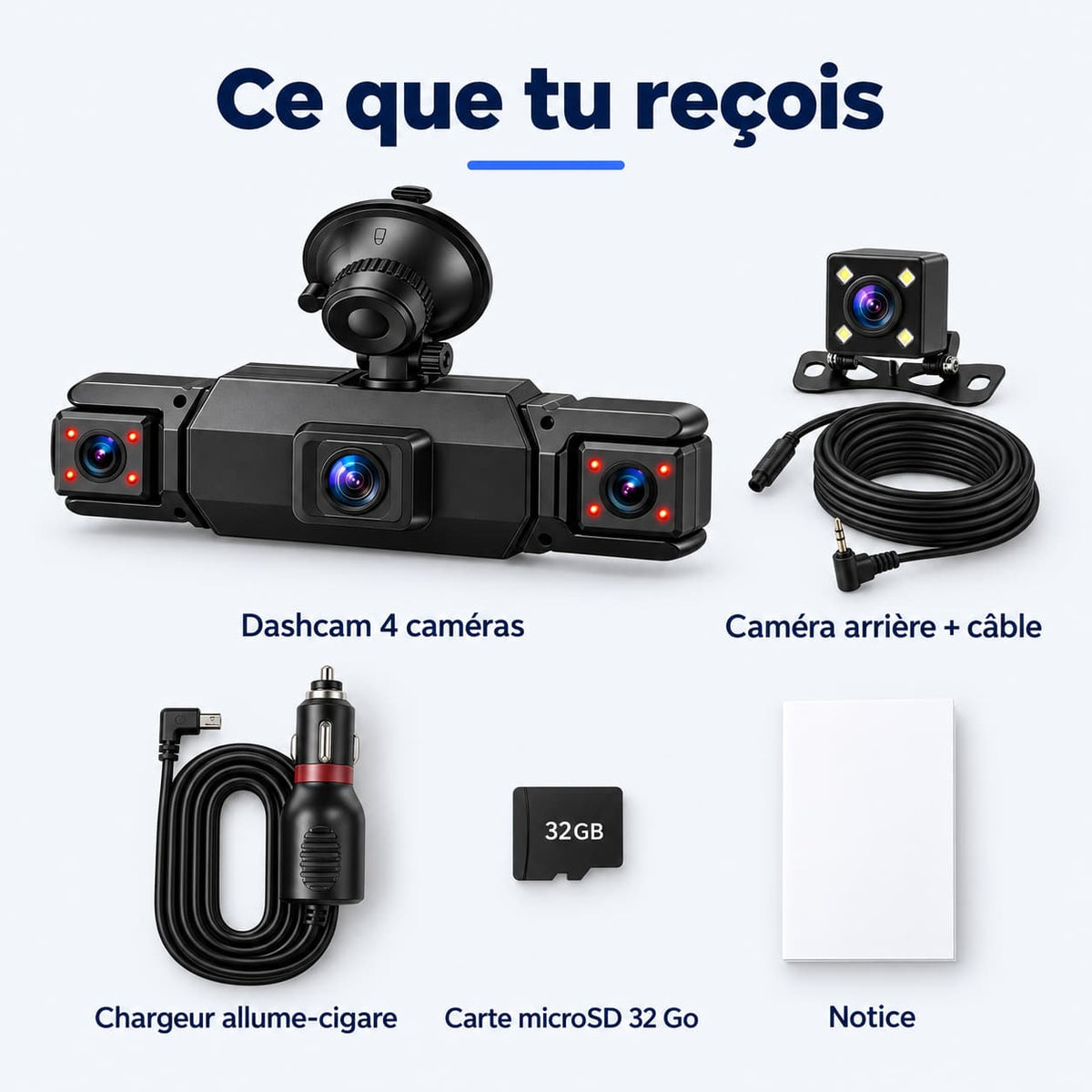 Dashcam voiture 4 caméras Full HD WiFi – avant, côtés et arrière